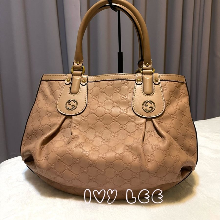 Gucci 269953 女式 粉膚色Scarlett Nude Guccissima 皮革手提包托特包 二手精品-1