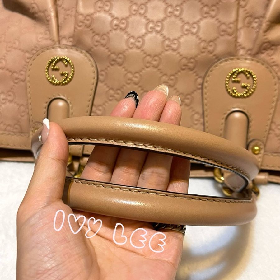 Gucci 269953 女式 粉膚色Scarlett Nude Guccissima 皮革手提包托特包 二手精品-3