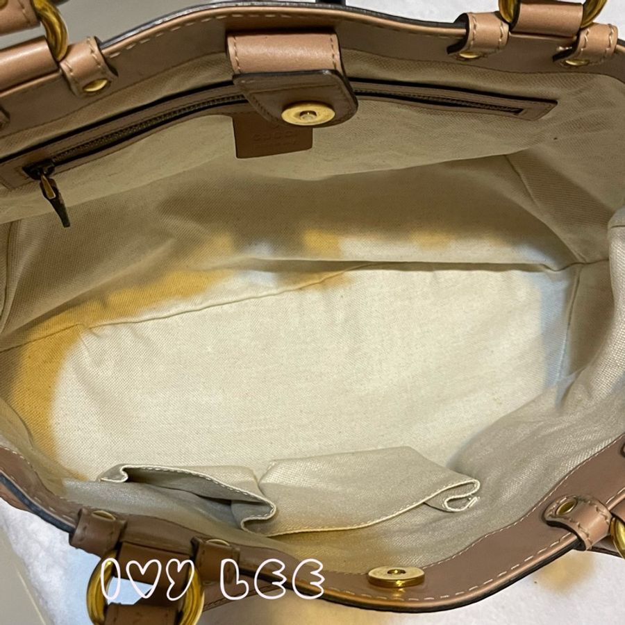 Gucci 269953 女式 粉膚色Scarlett Nude Guccissima 皮革手提包托特包 二手精品-5