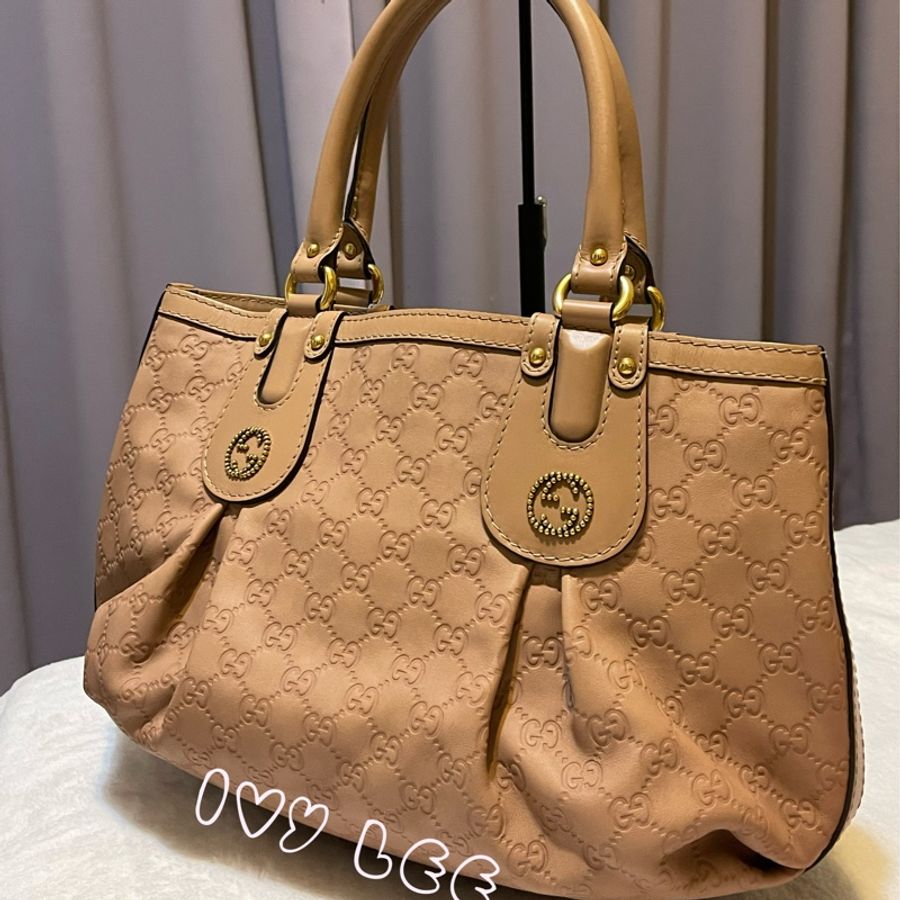 Gucci 269953 女式 粉膚色Scarlett Nude Guccissima 皮革手提包托特包 二手精品-6