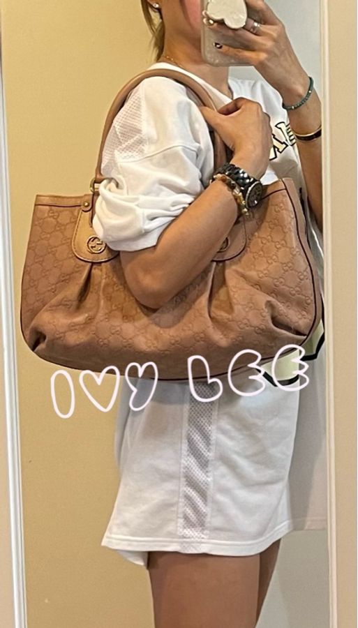 Gucci 269953 女式 粉膚色Scarlett Nude Guccissima 皮革手提包托特包 二手精品-20