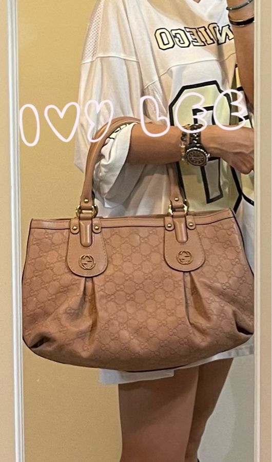 Gucci 269953 女式 粉膚色Scarlett Nude Guccissima 皮革手提包托特包 二手精品-21