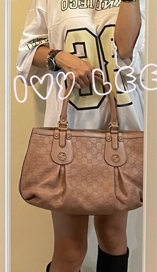 Gucci 269953 女式 粉膚色Scarlett Nude Guccissima 皮革手提包托特包 二手精品-22