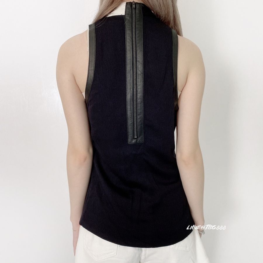 HELMUT LANG 黑白撞色拼接雙材質削肩上衣-2