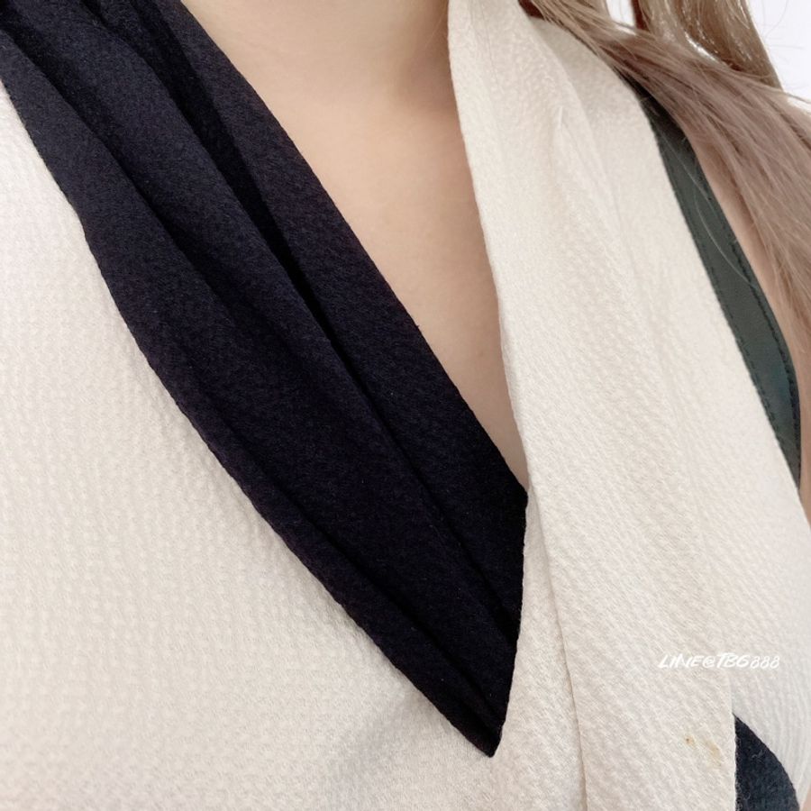 HELMUT LANG 黑白撞色拼接雙材質削肩上衣-3