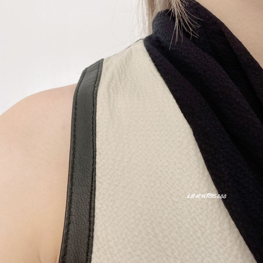 HELMUT LANG 黑白撞色拼接雙材質削肩上衣-4