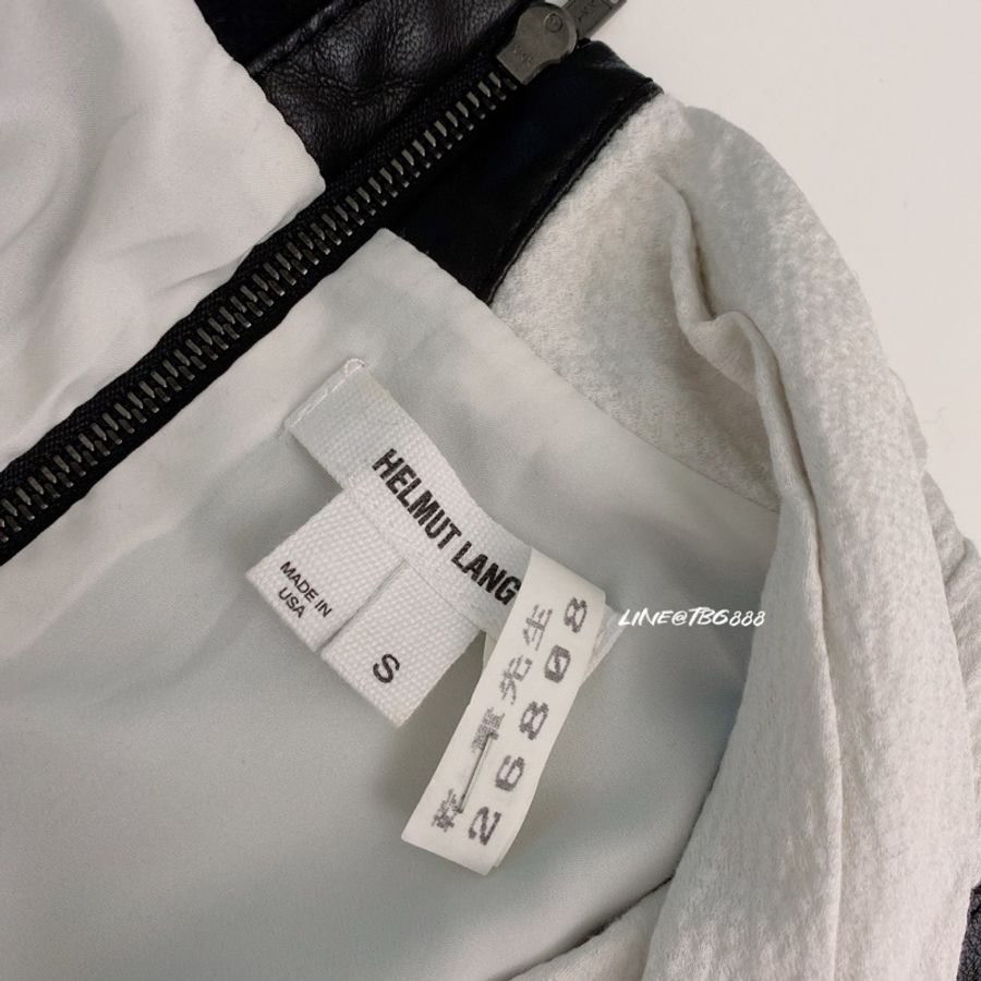 HELMUT LANG 黑白撞色拼接雙材質削肩上衣-7