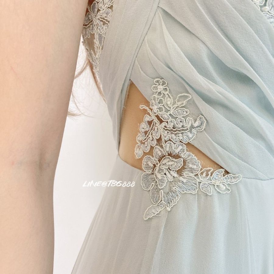 Marchesa Notte 刺繡水藍長洋裝-6