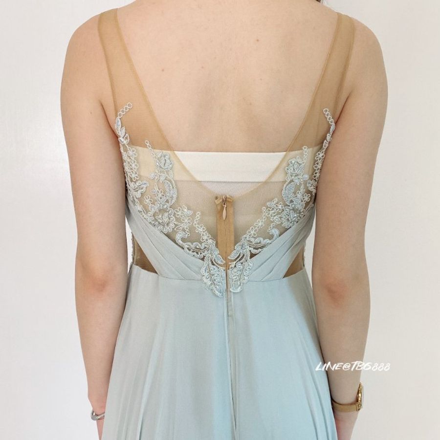 Marchesa Notte 刺繡水藍長洋裝-7