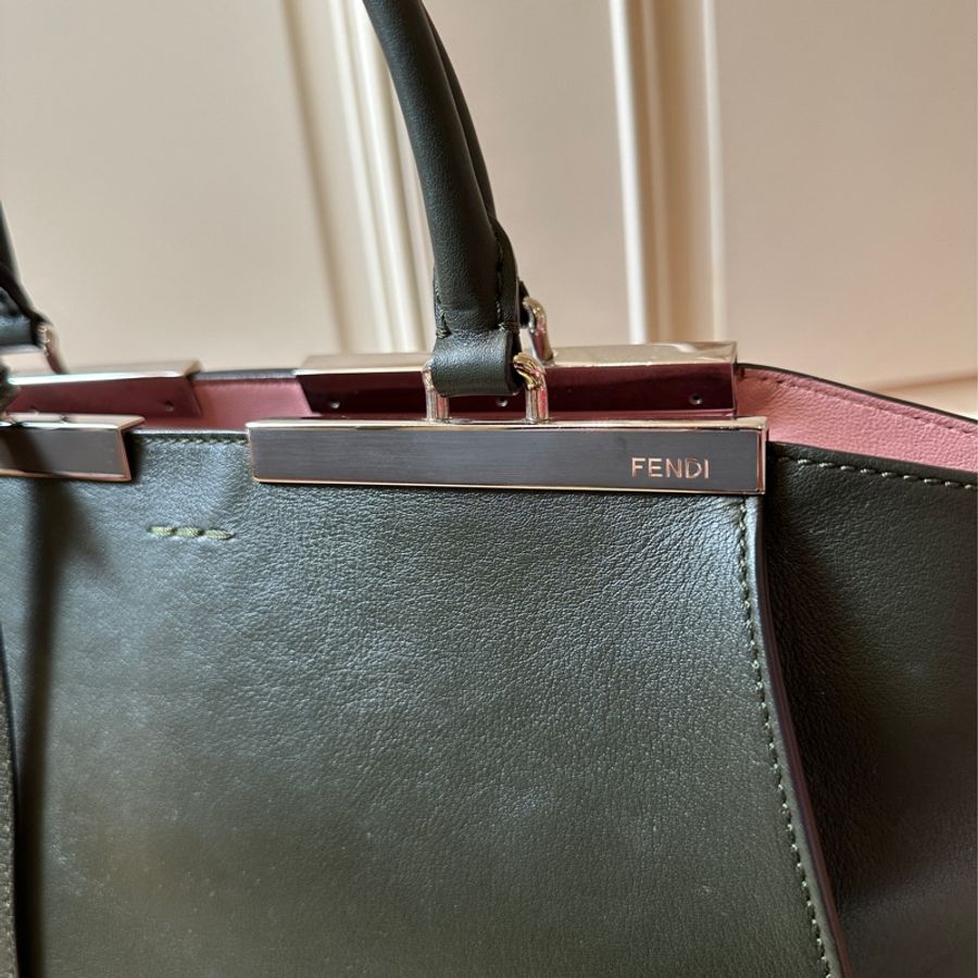Fendi 2JOURS mini vitello肩背包墨綠拼粉公事包-1