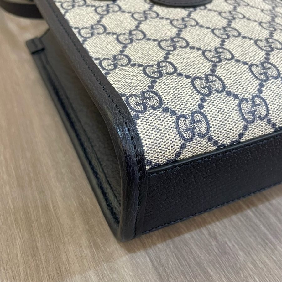 Gucci 671623深藍皮革老花GG迷你兩用斜背包 琴譜包*-5