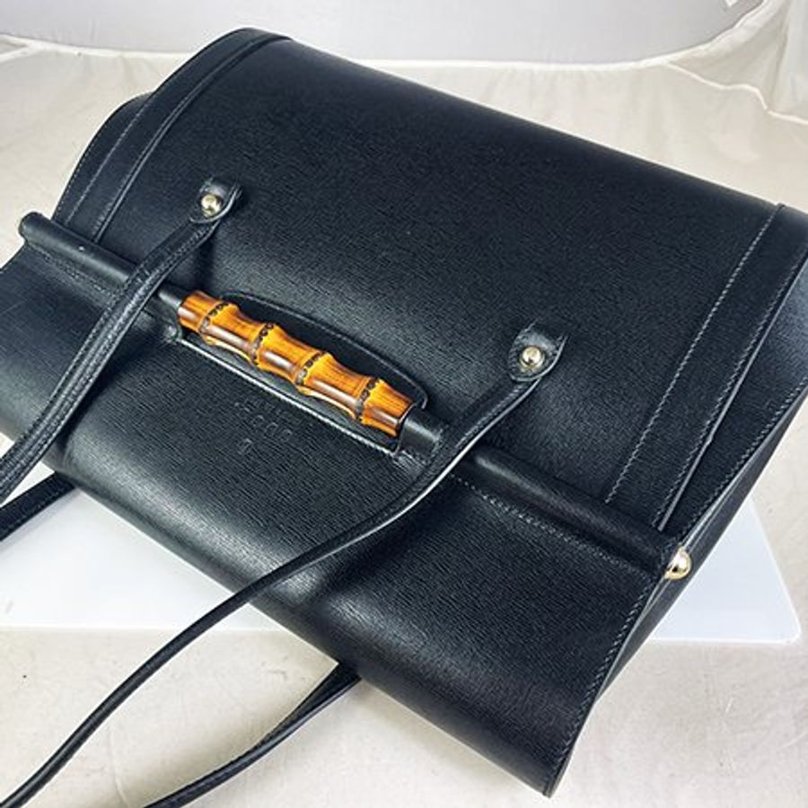 已售出* GUCCI黑色牛皮竹節肩背包 338987-2