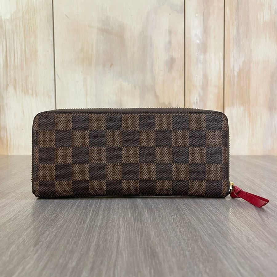Louis Vuitton N60534棋盤格紅內裡Clemence拉鍊長夾-1