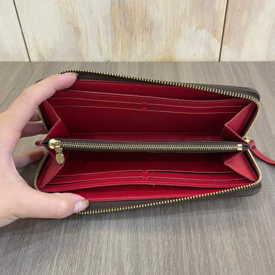 Louis Vuitton N60534棋盤格紅內裡Clemence拉鍊長夾-11