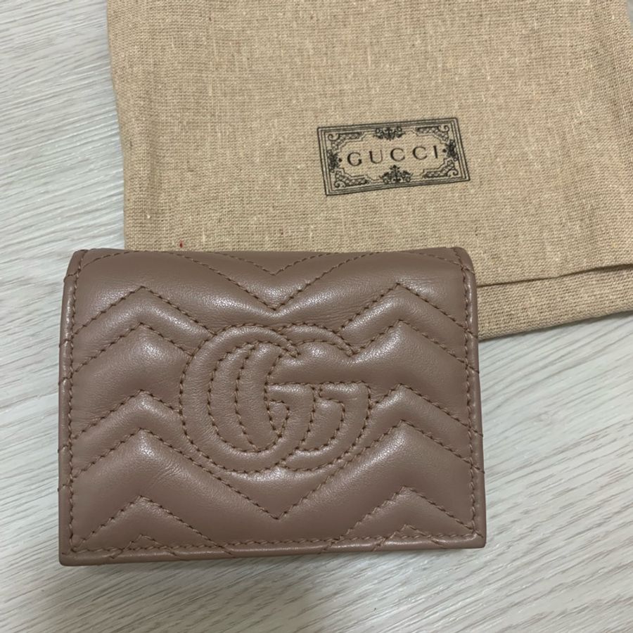 👝 Gucci Marmont 馬夢 近全新 短夾 有零錢袋 奶茶 皮夾 氣質 大地色 對折短夾 錢包👝-1