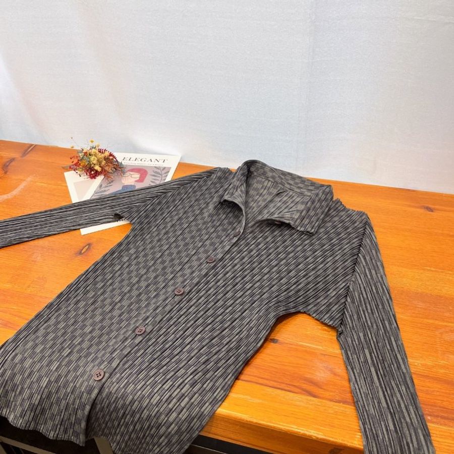 ISSEY MIYAKE 三宅一生 PP灰色格子長袖上衣/長袖/服飾 3號-0