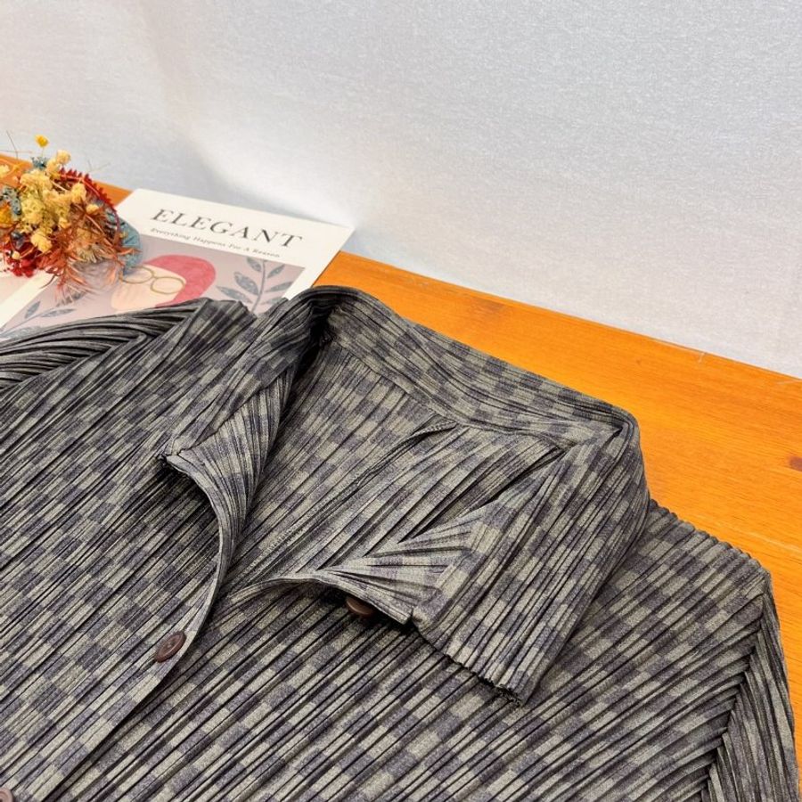 ISSEY MIYAKE 三宅一生 PP灰色格子長袖上衣/長袖/服飾 3號-1