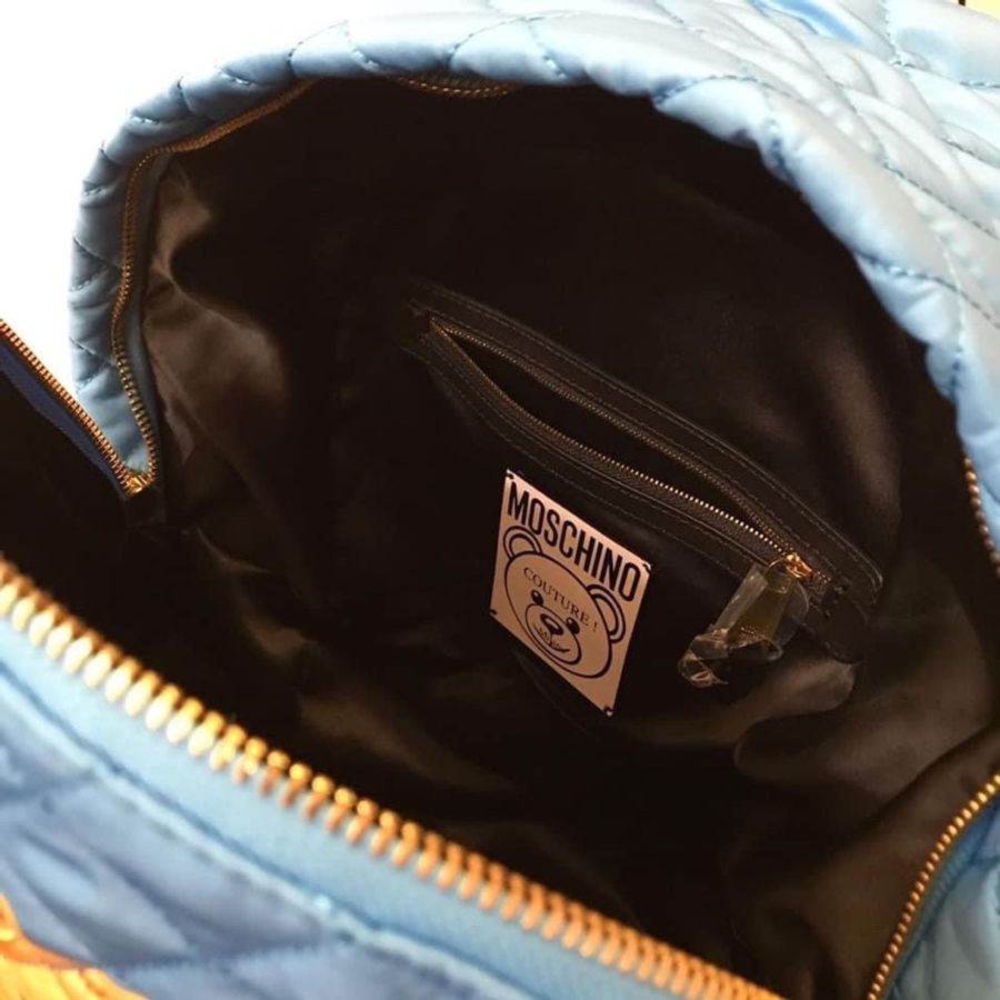🐻Moschino珠寶皇冠小熊菱格車縫後背包-8
