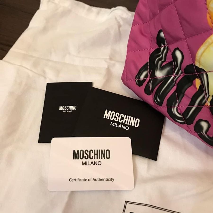🐻Moschino珠寶皇冠小熊菱格車縫後背包-10