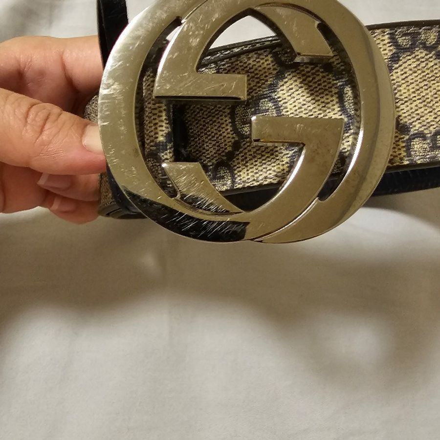 【GUCCI 古馳】經典雙G金屬銀釦防水帆布皮革腰帶/皮帶-2