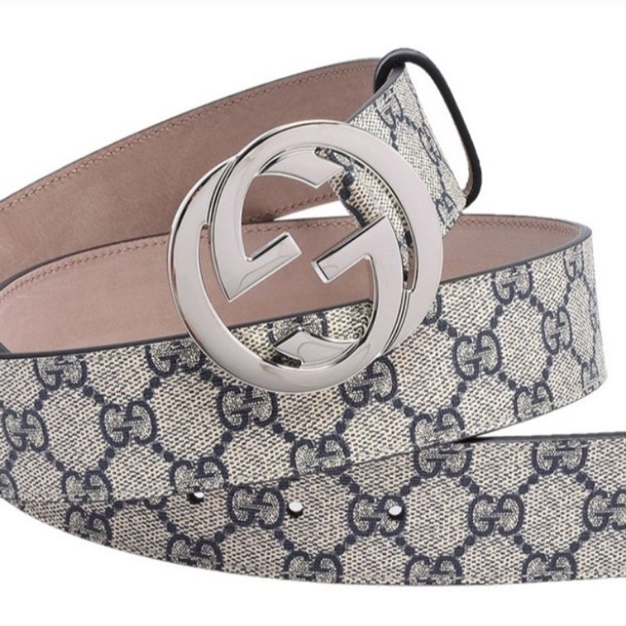 【GUCCI 古馳】經典雙G金屬銀釦防水帆布皮革腰帶/皮帶-3