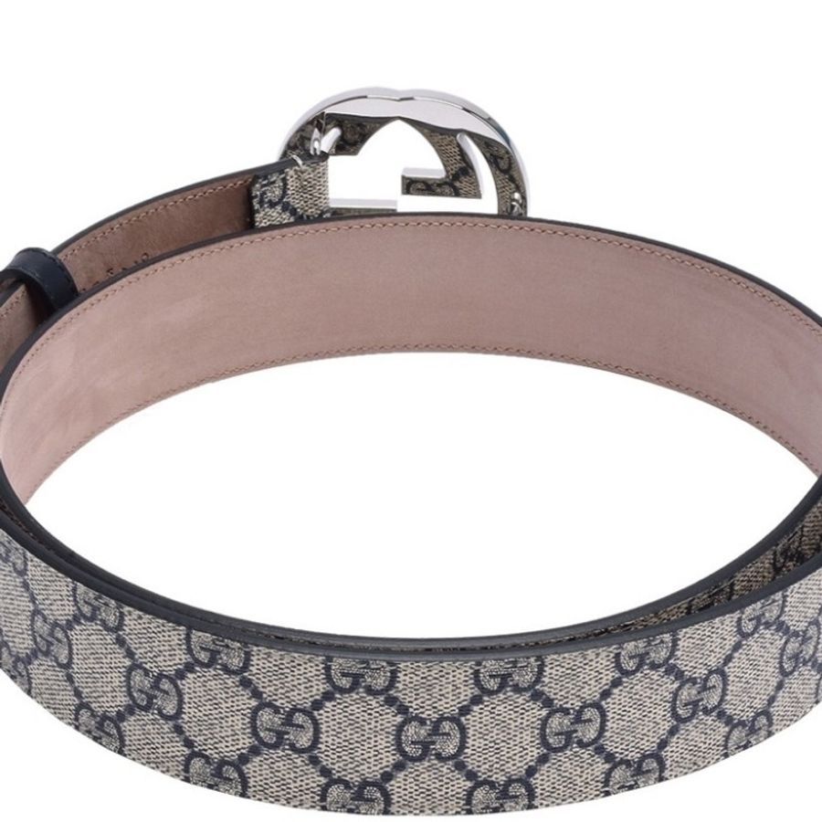 【GUCCI 古馳】經典雙G金屬銀釦防水帆布皮革腰帶/皮帶-4