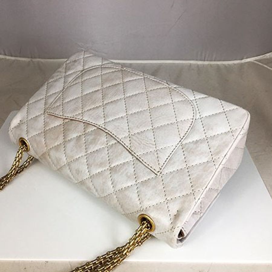 Chanel 粉色漸層大理石紋金釦牛皮2.55鍊帶包 28CM A37587-3