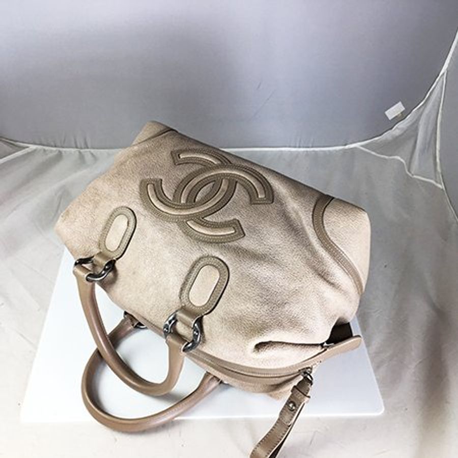 CHANEL奶茶色炫彩牛皮波士頓手提包A50283-2