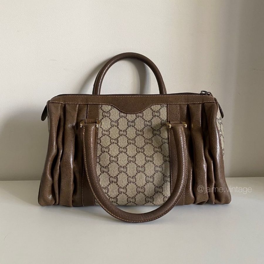 稀有 Gucci Plus 老花波士頓包 中古包 復古 古著 古董包-3