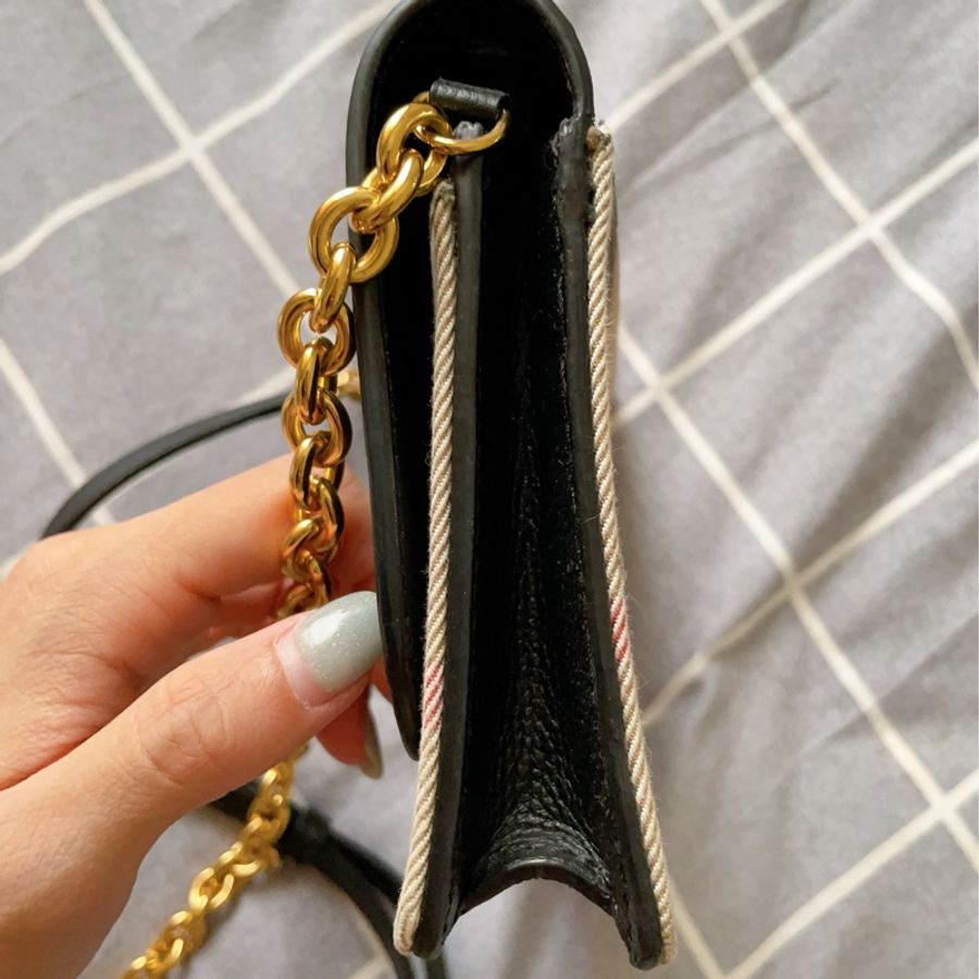 【BURBERRY】92成新!經典格紋+牛皮 爆款WOC-4