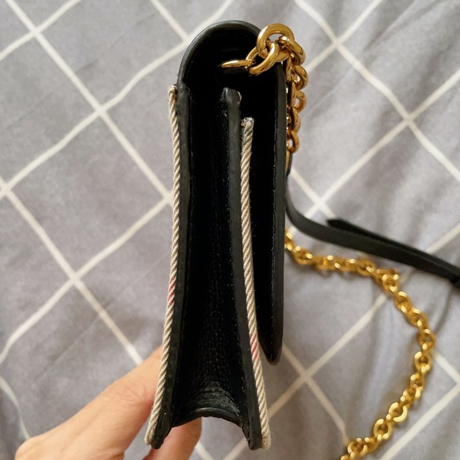 【BURBERRY】92成新!經典格紋+牛皮 爆款WOC-5