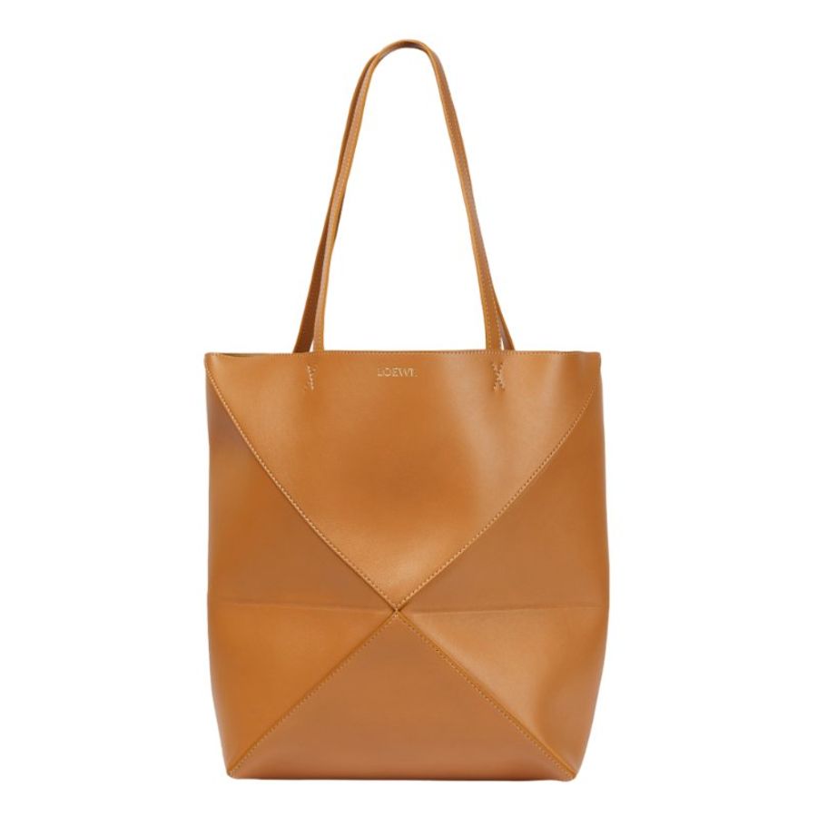 【LOEWE 羅威】Puzzle Fold Tote 中款 亮面牛皮 折疊 托特包 暖沙色-0