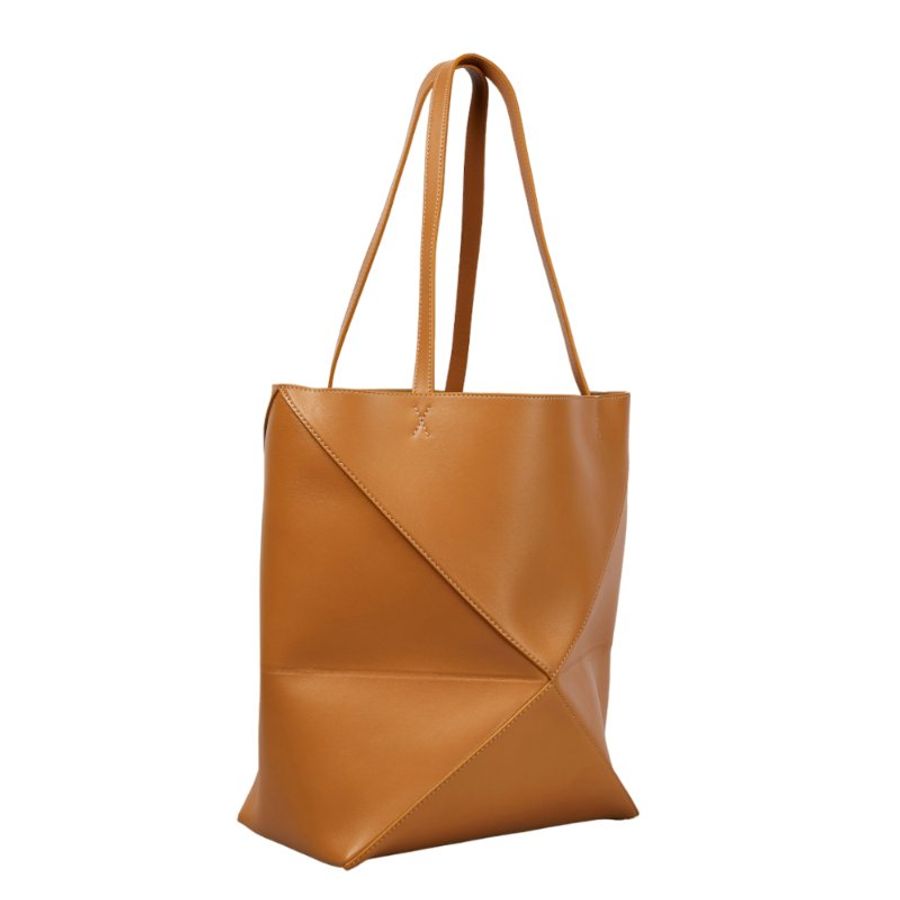 【LOEWE 羅威】Puzzle Fold Tote 中款 亮面牛皮 折疊 托特包 暖沙色-1