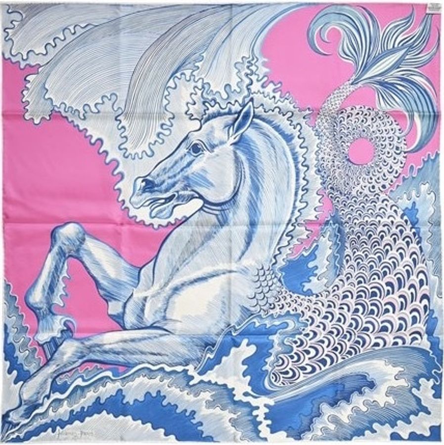 真的很美 裱框第一首選 現貨商品 全新商品 全配商品 台灣購證 Hermes 人魚馬雙面90*90絲巾-2