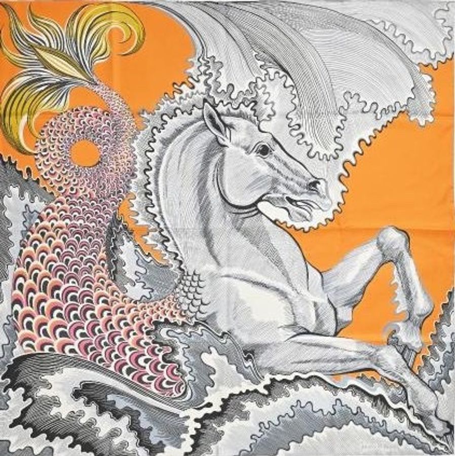 真的很美 裱框第一首選 現貨商品 全新商品 全配商品 台灣購證 Hermes 人魚馬雙面90*90絲巾-3