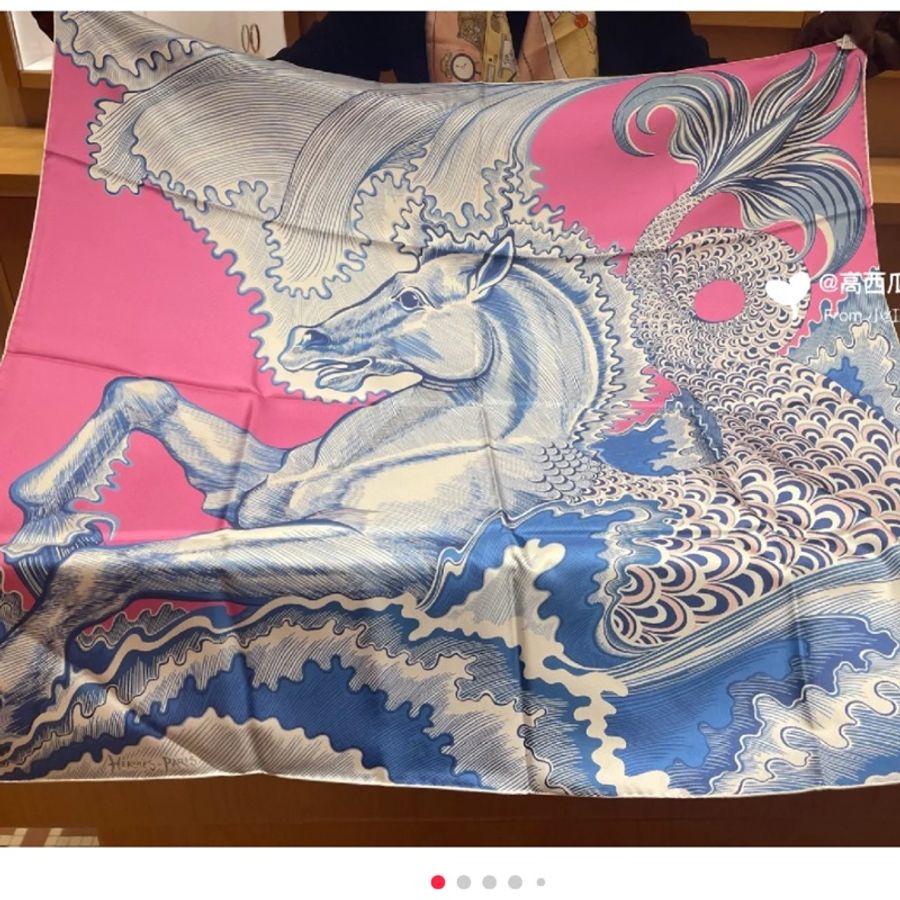真的很美 裱框第一首選 現貨商品 全新商品 全配商品 台灣購證 Hermes 人魚馬雙面90*90絲巾-21