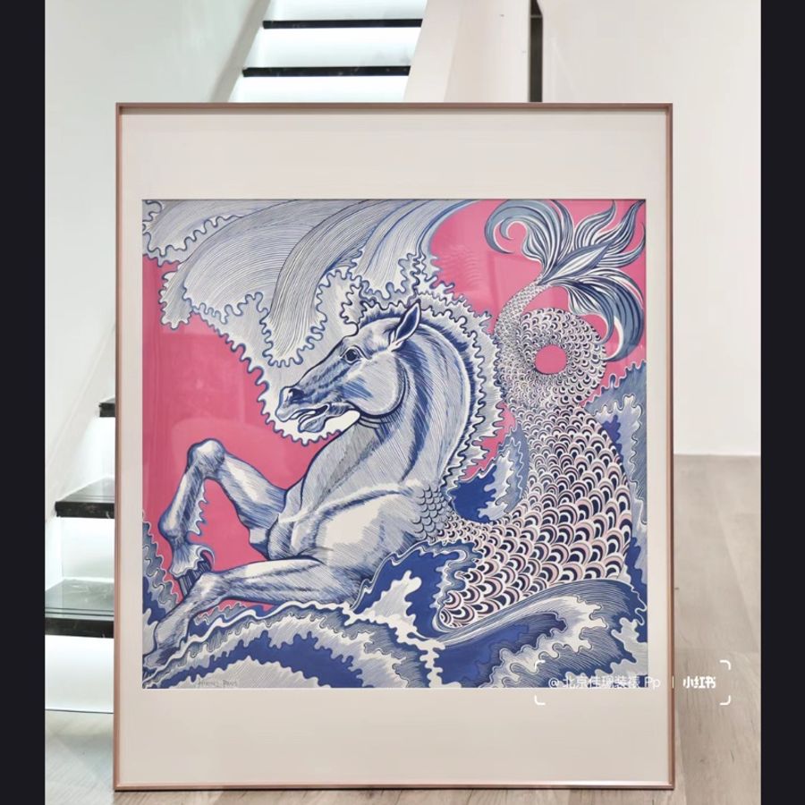 真的很美 裱框第一首選 現貨商品 全新商品 全配商品 台灣購證 Hermes 人魚馬雙面90*90絲巾-13
