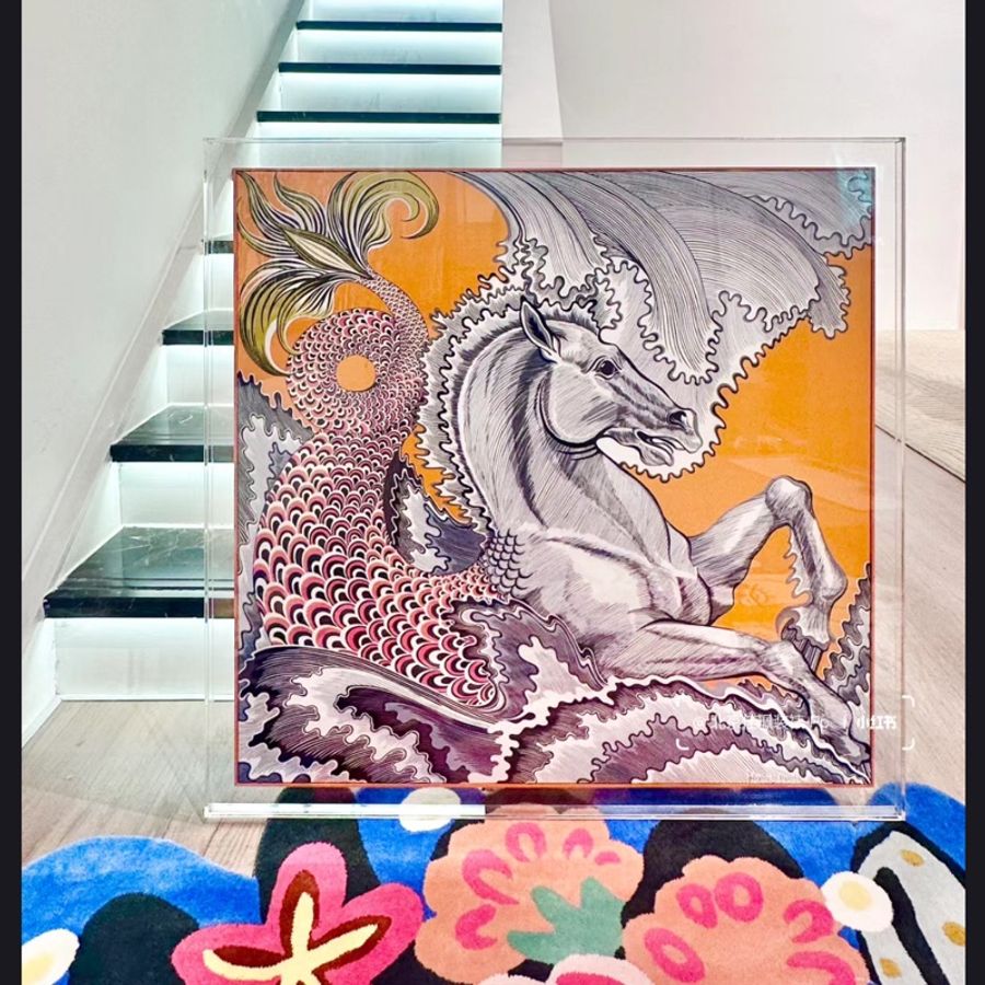 真的很美 裱框第一首選 現貨商品 全新商品 全配商品 台灣購證 Hermes 人魚馬雙面90*90絲巾-14