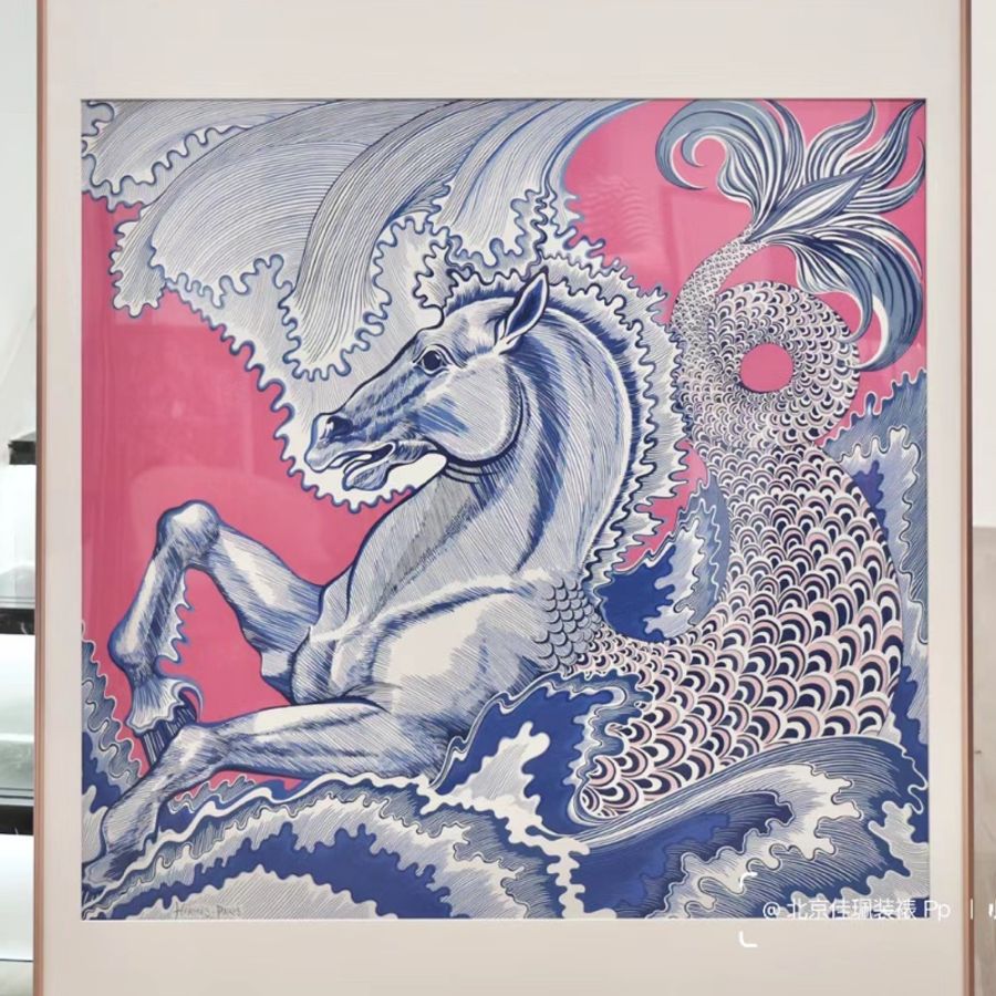 真的很美 裱框第一首選 現貨商品 全新商品 全配商品 台灣購證 Hermes 人魚馬雙面90*90絲巾-15