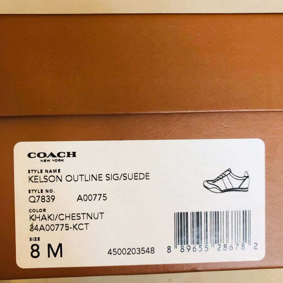 Coach Kelson 簽名運動鞋女式棕色絨面革帆布鞋尺碼8-15