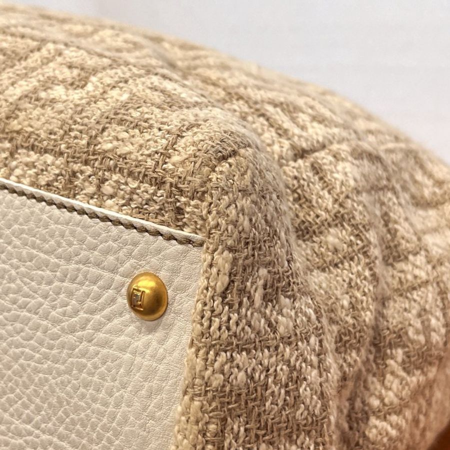 FENDI 米白色拼白皮革 PEEKABOO 麻布手工系列 兩用包/手提包/斜背包-3