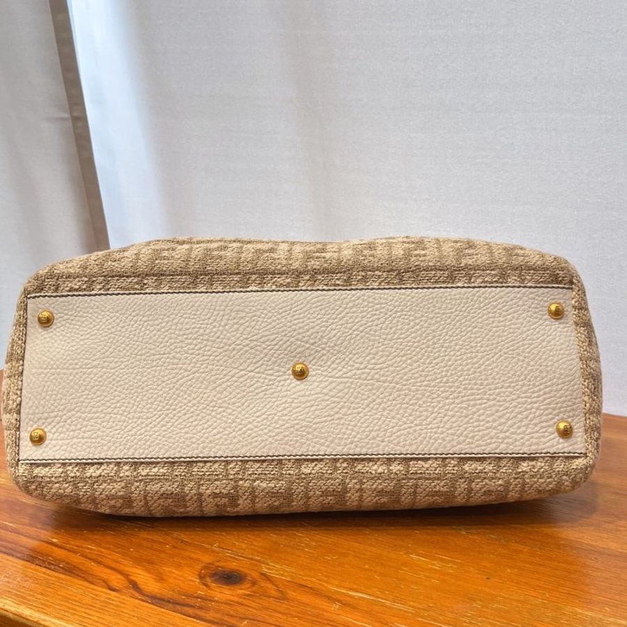 FENDI 米白色拼白皮革 PEEKABOO 麻布手工系列 兩用包/手提包/斜背包-6