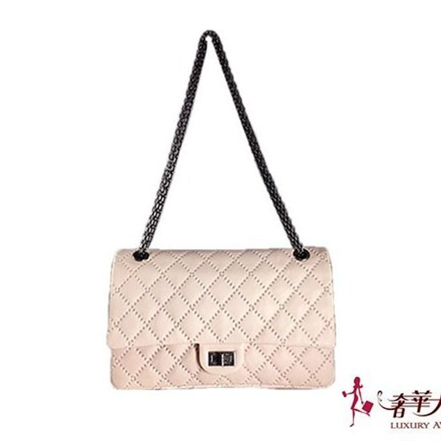 CHANEL 粉膚色小牛皮2.55復古銀鍊28CM A37587-0