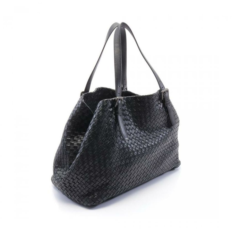 【日本直送】 中古BOTTEGA VENETA[B]編織 大號 肩包 托特包 皮革 黑色-1