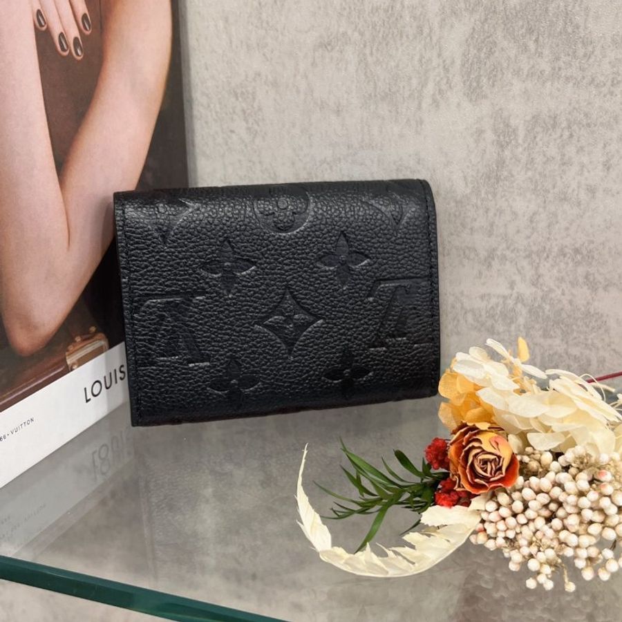 Louis Vuitton LV 晶片款 黑色 全皮壓紋 二折零錢包/短夾/皮夾-1