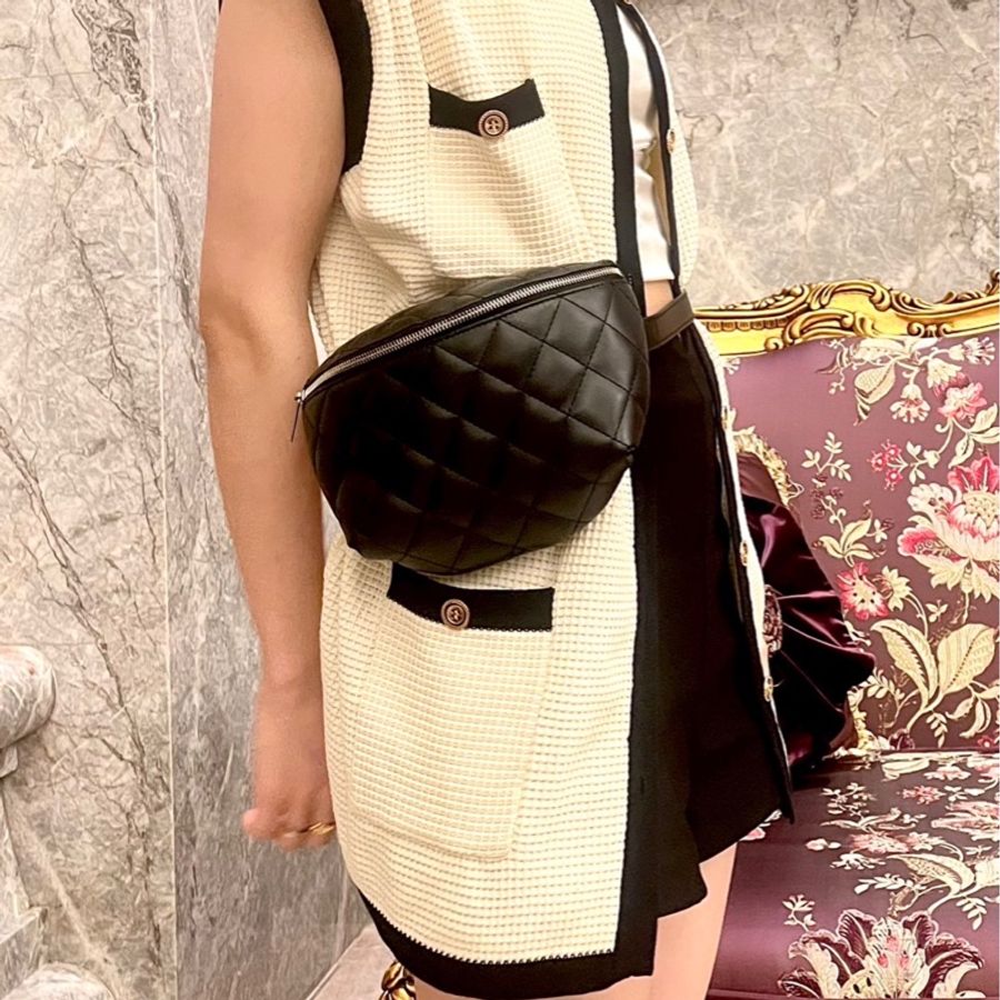 CHANEL 香奈兒  #員工包#櫃姐包#  牛皮黑銀元寶腰包  單肩包  斜挎包-3