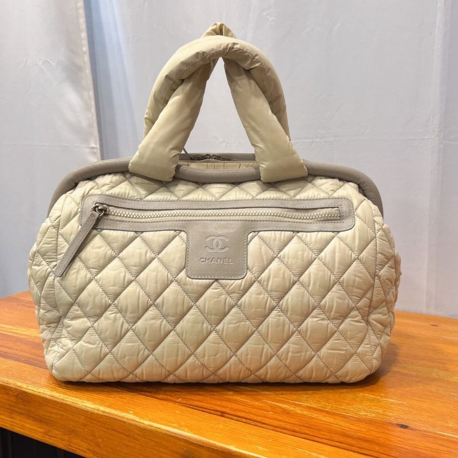 CHANEL 香奈兒 米白色菱格紋空氣包/肩背包/手提包-0