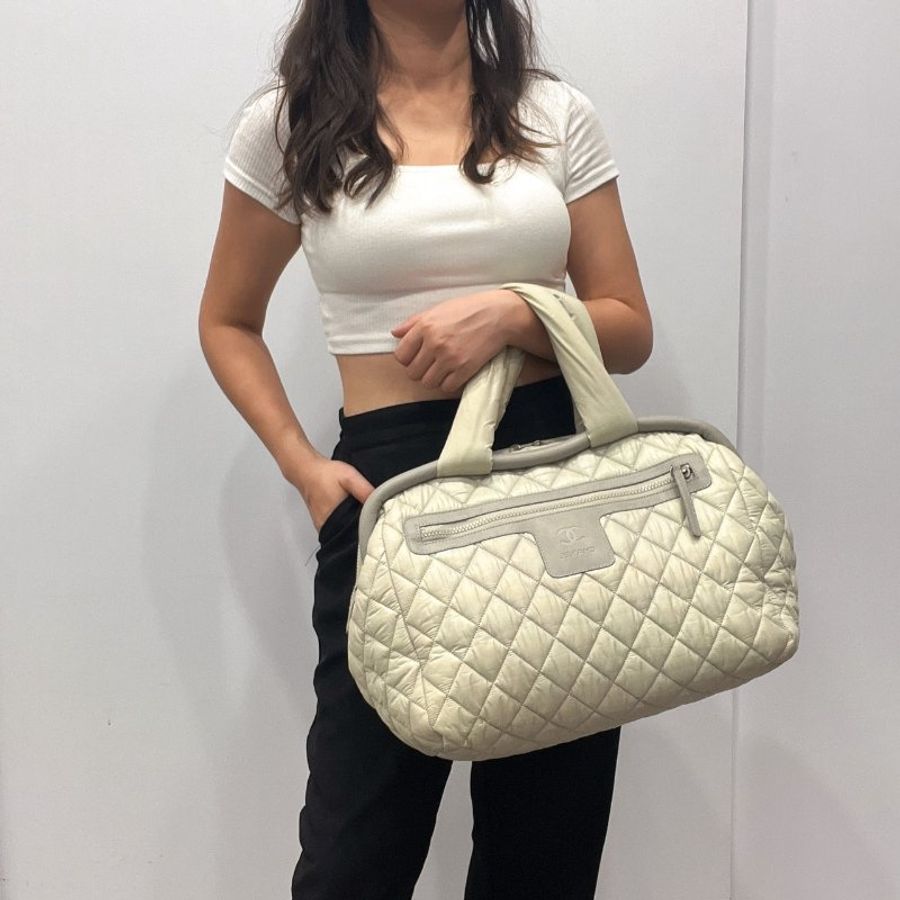 CHANEL 香奈兒 米白色菱格紋空氣包/肩背包/手提包-10