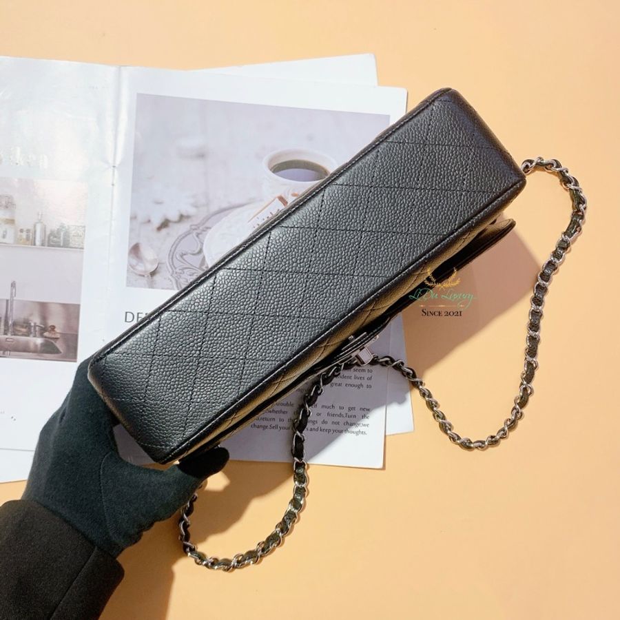 CHANEL COCO包 黑色 荔枝皮 銀釦 菱格紋 CF25 公分-5