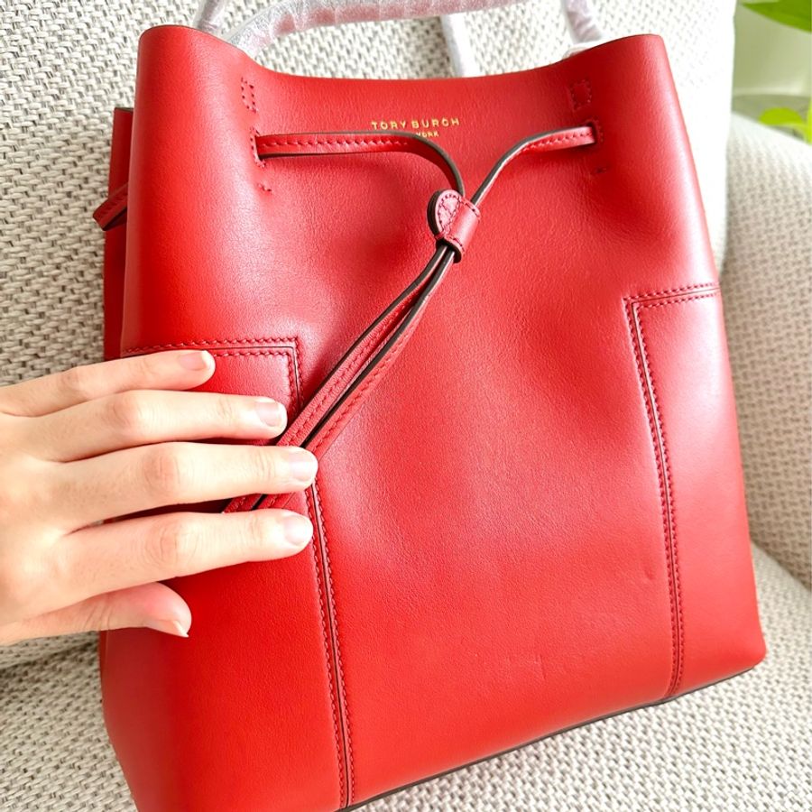 ~~TORY BURCH Block-T Bucket Bag 紅色 真皮水桶肩背包~~-8